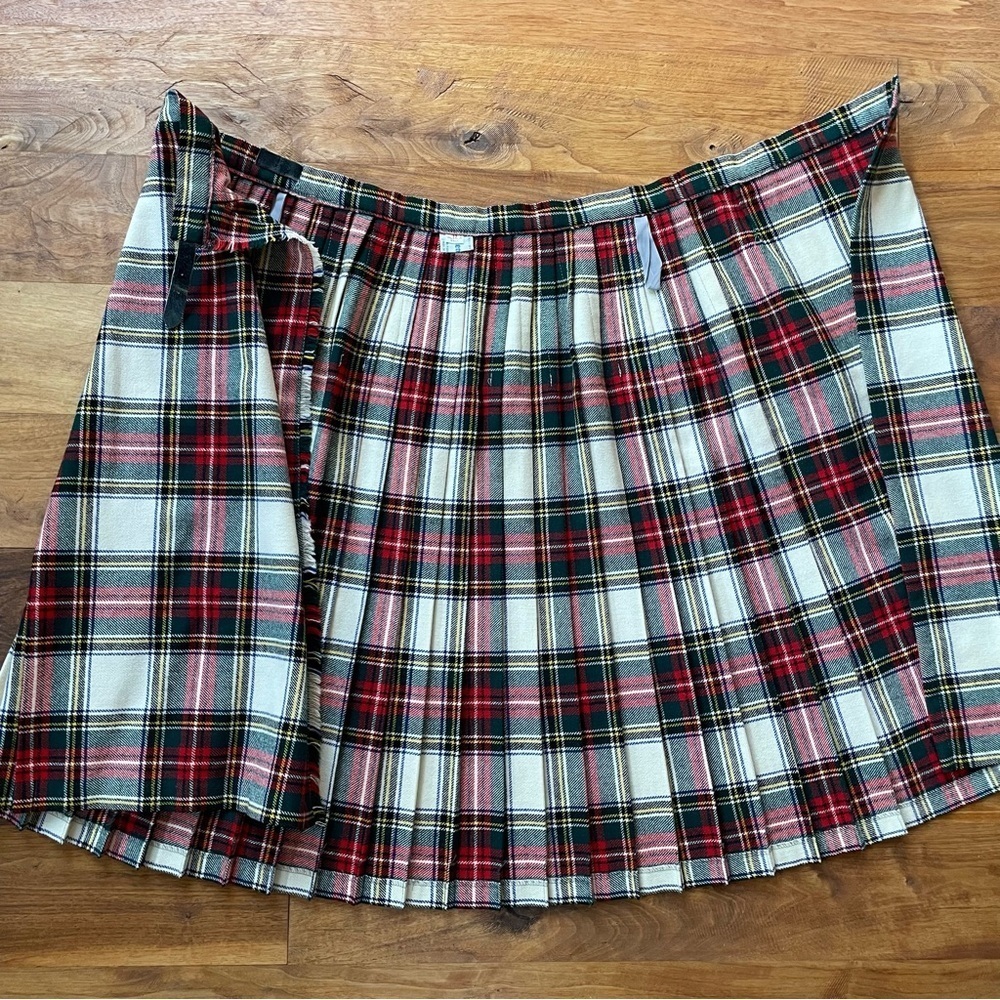 Vintage Deans of Scotland Red & Green Tartan Plaid True Wrap Pleated Midi Skirt - Picture 7 of 15